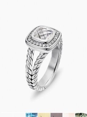 David Yurman White Topaz Petite Albion® Ring With Pavé Diamonds